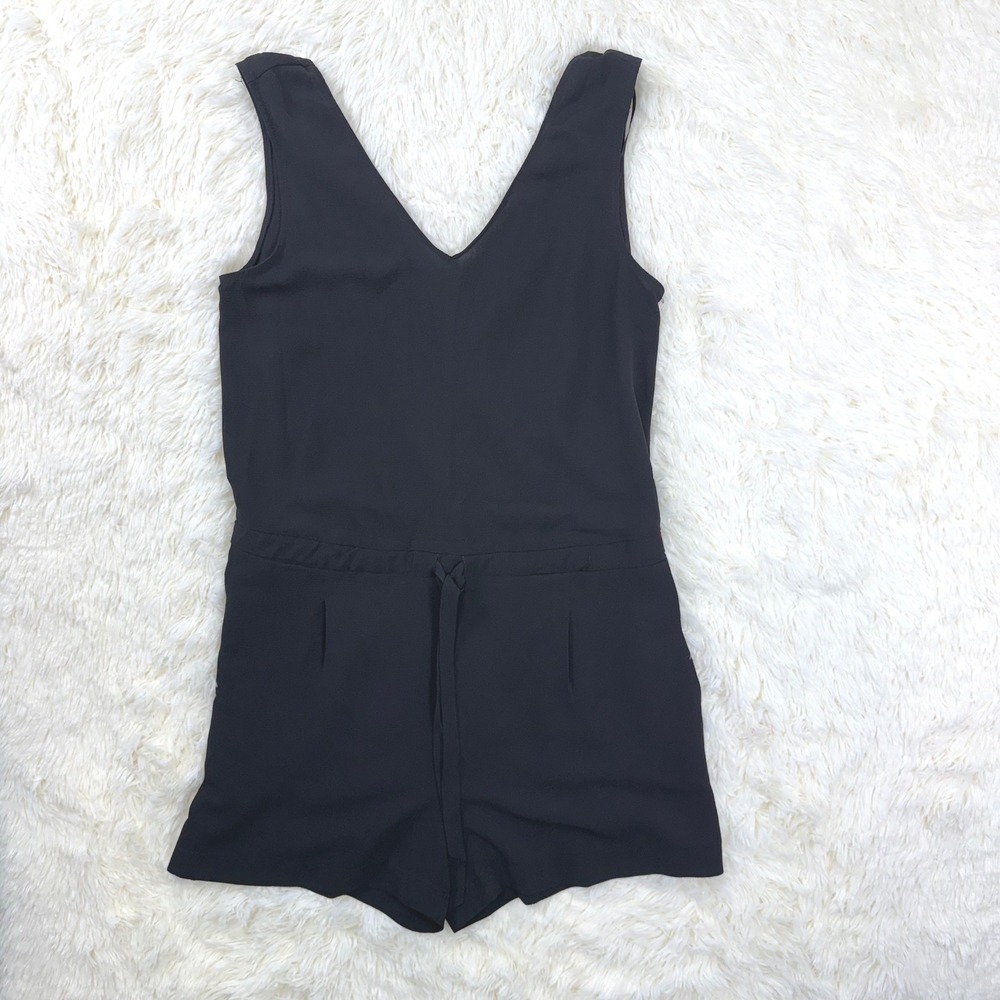 Zara Romper Women S Black V-Neck Drawstring Waist Crossover Back Sleeveless